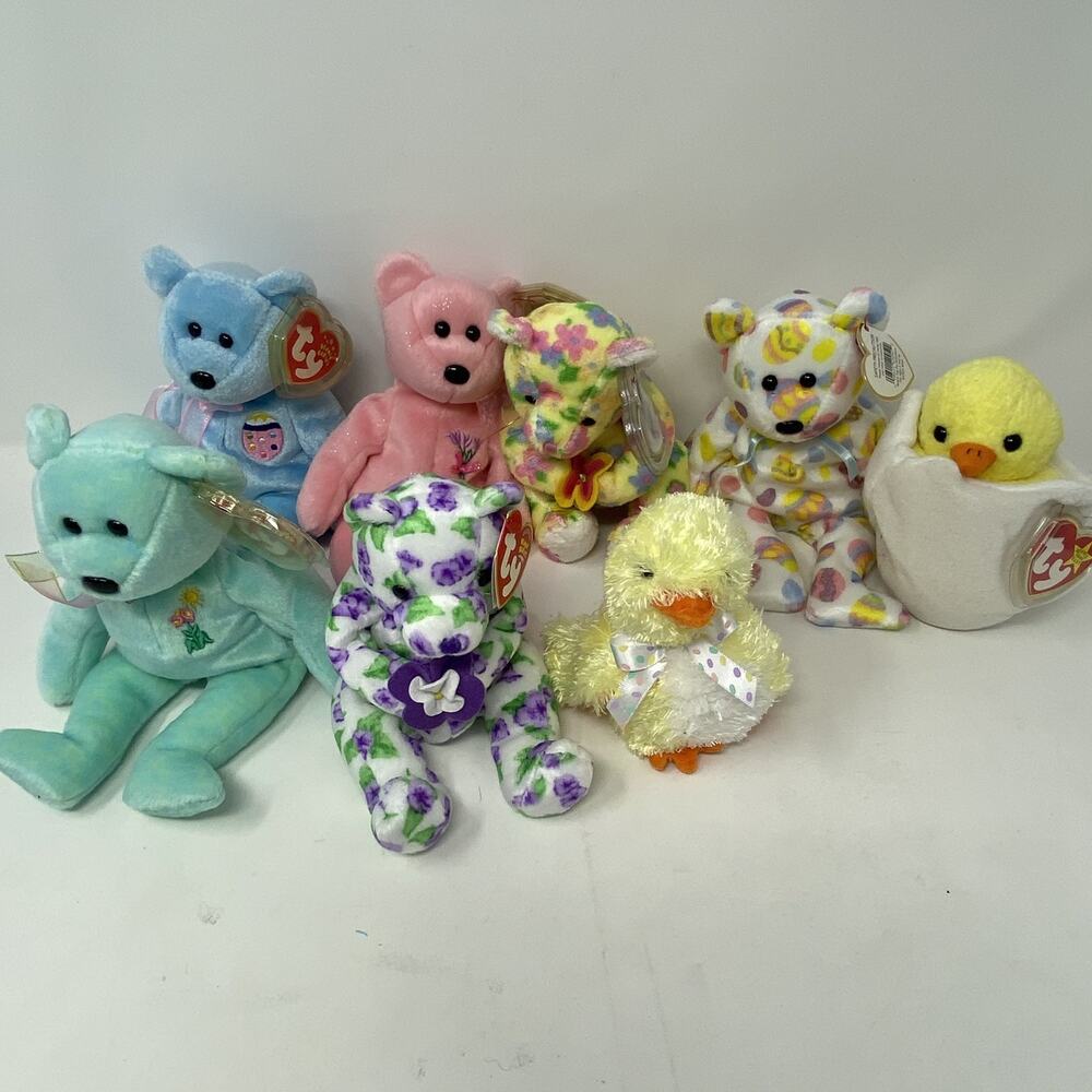 Lot Of 8 TY Beanie Baby Bunnies Easter Spring Related